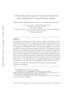 A Robust Ensemble Approach to Learn From Positive and Unlabeled Data
  Using SVM Base Models
