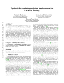 Optimal Geo-Indistinguishable Mechanisms for Location Privacy