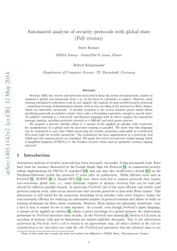 Automated analysis of security protocols with global state