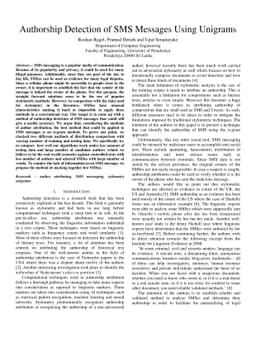 Authorship detection of SMS messages using unigrams