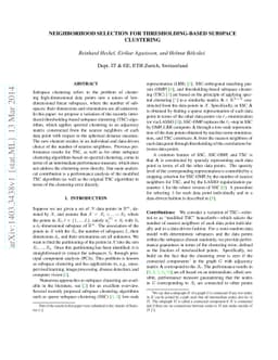 Neighborhood Selection for Thresholding-based Subspace Clustering