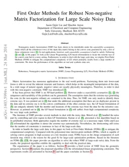 First Order Methods for Robust Non-negative Matrix Factorization for
  Large Scale Noisy Data