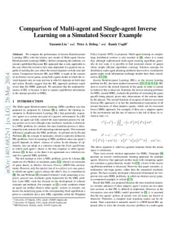 Comparison of Multi-agent and Single-agent Inverse Learning on a
  Simulated Soccer Example