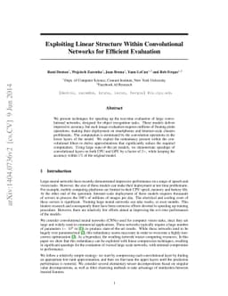 Exploiting Linear Structure Within Convolutional Networks for Efficient
  Evaluation