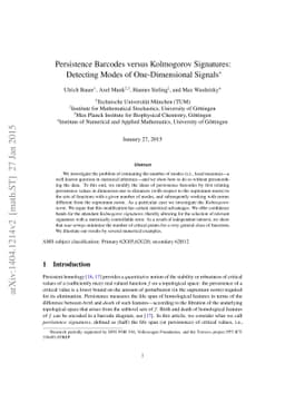 Persistence Barcodes versus Kolmogorov Signatures: Detecting Modes of
  One-Dimensional Signals