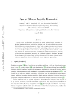 Sparse Bilinear Logistic Regression