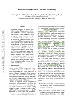 Radical-Enhanced Chinese Character Embedding