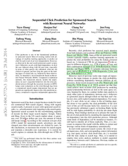 Sequential Click Prediction for Sponsored Search with Recurrent Neural
  Networks