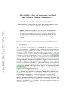 Transalg: a Tool for Translating Procedural Descriptions of Discrete
  Functions to SAT