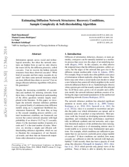 Estimating Diffusion Network Structures: Recovery Conditions, Sample
  Complexity & Soft-thresholding Algorithm