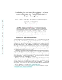 Developing Corpus-based Translation Methods between Informal and Formal
  Mathematics: Project Description