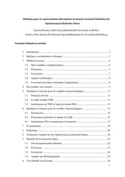 Méthodes pour la représentation informatisée de données
  lexicales / Methoden der Speicherung lexikalischer Daten