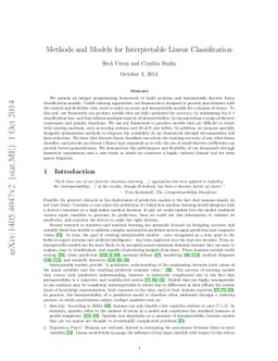 Methods and Models for Interpretable Linear Classification