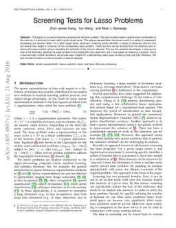 Screening Tests for Lasso Problems