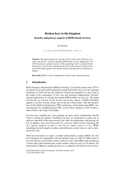 Broken keys to the kingdom: Security and privacy aspects of RFID-based
  car keys