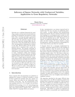 Inference of Sparse Networks with Unobserved Variables. Application to
  Gene Regulatory Networks