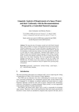 Linguistic Analysis of Requirements of a Space Project and their
  Conformity with the Recommendations Proposed by a Controlled Natural Language