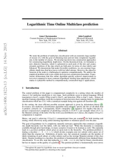 Logarithmic Time Online Multiclass prediction