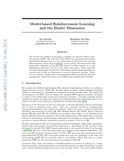 Model-based Reinforcement Learning and the Eluder Dimension