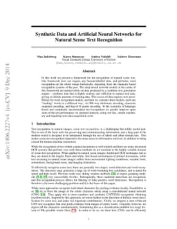 Synthetic Data and Artificial Neural Networks for Natural Scene Text
  Recognition
