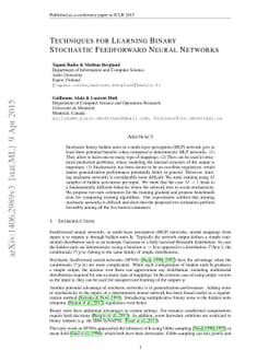 Techniques for Learning Binary Stochastic Feedforward Neural Networks