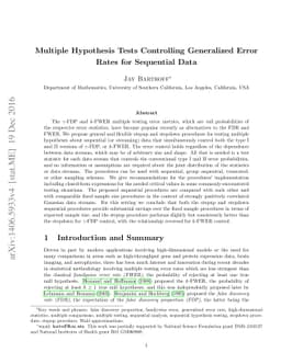 Multiple Hypothesis Tests Controlling Generalized Error Rates for
  Sequential Data