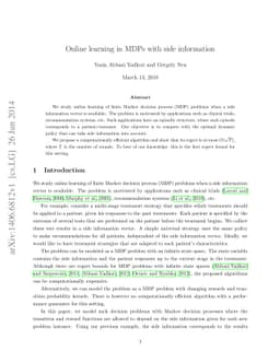 Online learning in MDPs with side information