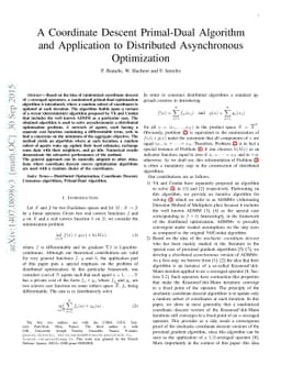 A Coordinate Descent Primal-Dual Algorithm and Application to
  Distributed Asynchronous Optimization