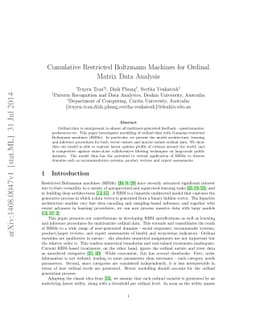 Cumulative Restricted Boltzmann Machines for Ordinal Matrix Data
  Analysis