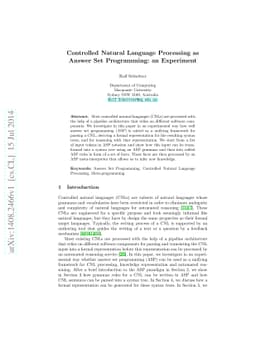 Controlled Natural Language Processing as Answer Set Programming: an
  Experiment