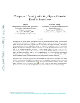 Compressed Sensing with Very Sparse Gaussian Random Projections