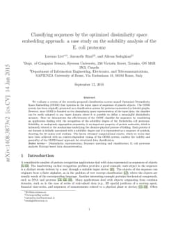 Classifying sequences by the optimized dissimilarity space embedding
  approach: a case study on the solubility analysis of the E. coli proteome