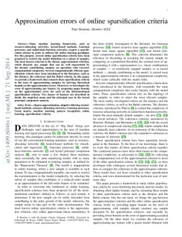 Approximation errors of online sparsification criteria