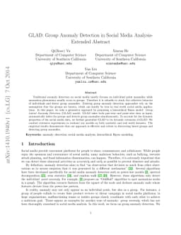 GLAD: Group Anomaly Detection in Social Media Analysis- Extended
  Abstract