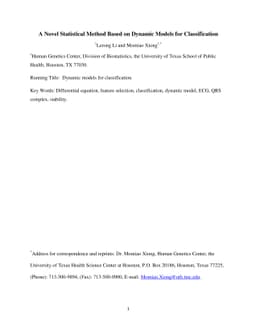 A Novel Statistical Method Based on Dynamic Models for Classification