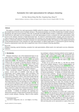 Symmetric low-rank representation for subspace clustering