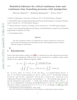 Statistical inference for critical continuous state and continuous time
  branching processes with immigration