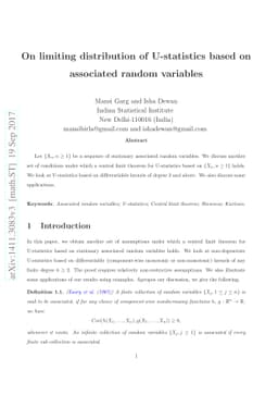 On limiting distribution of U-statistics based on associated random
  variables