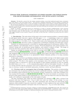 Linear Time Average Consensus on Fixed Graphs and Implications for
  Decentralized Optimization and Multi-Agent Control