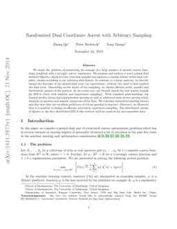 Randomized Dual Coordinate Ascent with Arbitrary Sampling