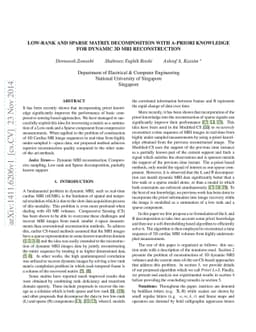 Low-Rank and Sparse Matrix Decomposition with a-priori knowledge for
  Dynamic 3D MRI reconstruction