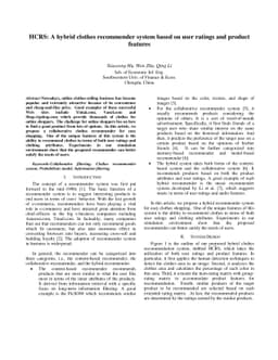 HCRS: A hybrid clothes recommender system based on user ratings and
  product features