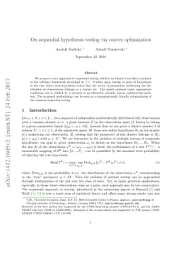 On sequential hypotheses testing via convex optimization