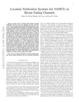 Location Verification Systems for VANETs in Rician Fading Channels