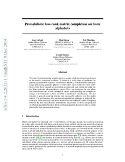 Probabilistic low-rank matrix completion on finite alphabets