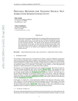 Provable Methods for Training Neural Networks with Sparse Connectivity