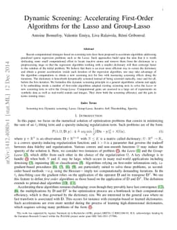 Dynamic Screening: Accelerating First-Order Algorithms for the Lasso and
  Group-Lasso
