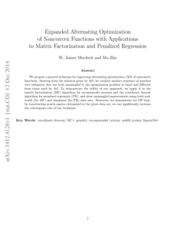 Expanded Alternating Optimization of Nonconvex Functions with
  Applications to Matrix Factorization and Penalized Regression