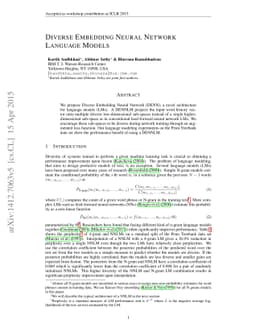Diverse Embedding Neural Network Language Models