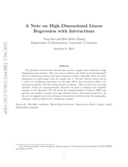 A Note on High Dimensional Linear Regression with Interactions